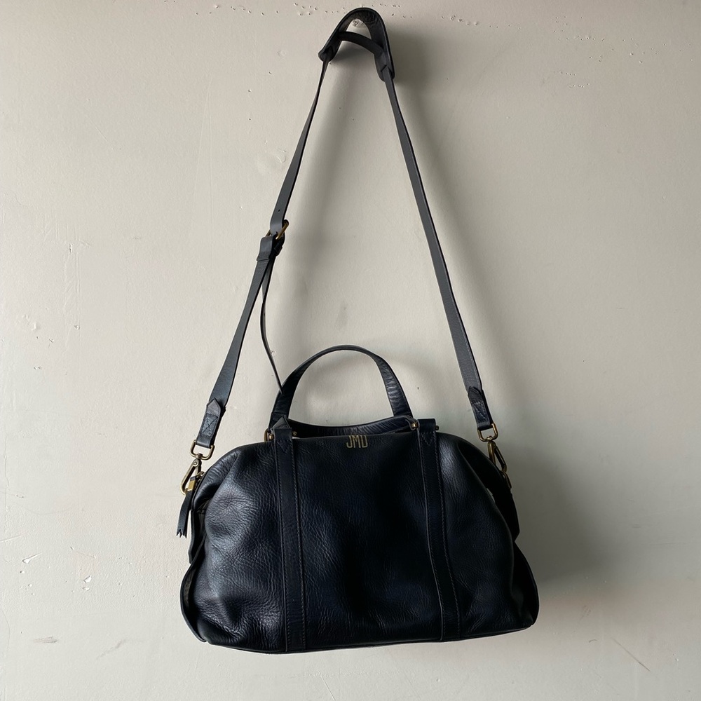 Madewell The Glasgow Satchel Black Pebbled Leather Duffel Bag Monogram JMD - Picture 8 of 15